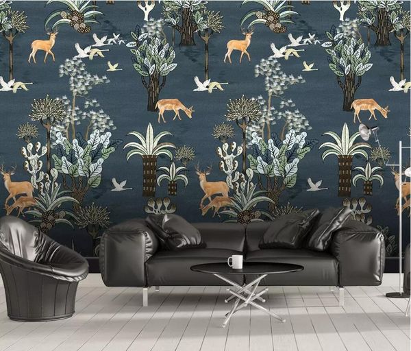 

medieval minimalist hand painting drawn elk tree p mural wallpapers for living room bedroom deer flower wall paper 3d