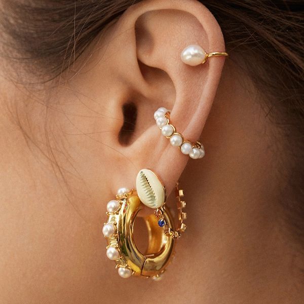 

1 pc imitation pearls ear cuff for women girls trendy round small clip earrings without piercing metal wedding jewelry bijoux, Silver