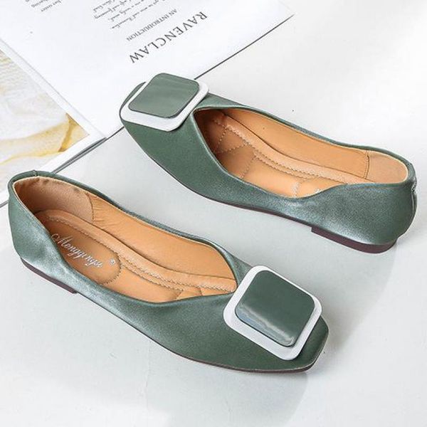 

women moccasins square toe flat shoe metal buckle leather single shoes lazy loafers ladies slip on shallow comfortable boat shoe, Black