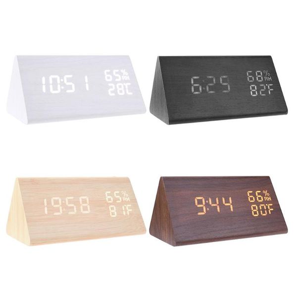 

usb wood led sound control alarm clock timer calendar display