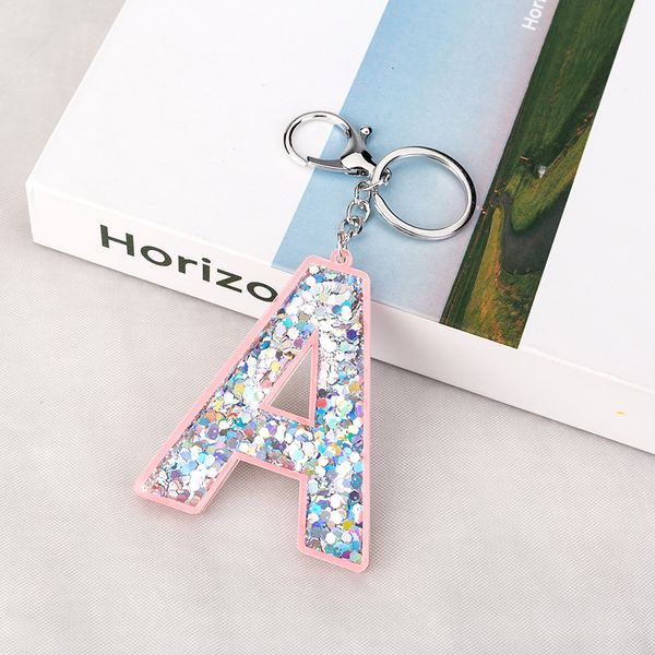 

1pc women keychains glitter hollowed-out words handbag english letter keyring charms car pendants, Silver