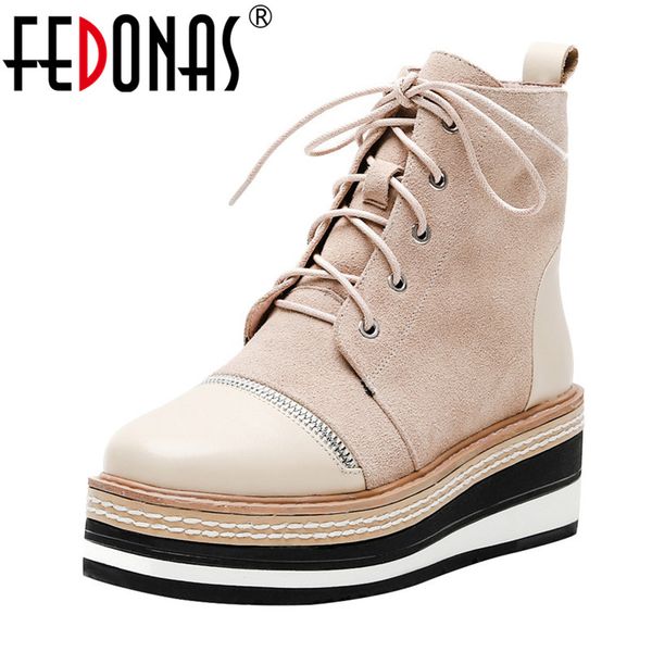 

fedonas warm autumn winter women ankle boots genuine leather high heels platforms party shoes woman short riding boots female, Black