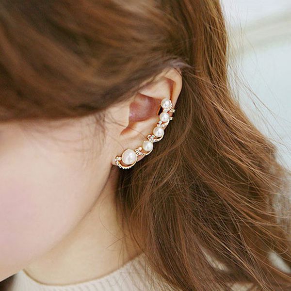 

zchlgr korean fashion pearl ear clips rhinestone personality women fashion simulated-pearl tassel alloy clip earrings cute style, Silver