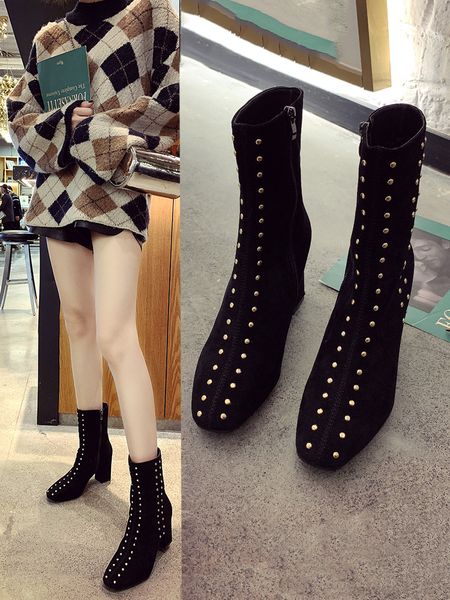 

winter women's boots new cool fashion rivet thick heel tube thin boot wild street style high heel boots .5cm black shoes