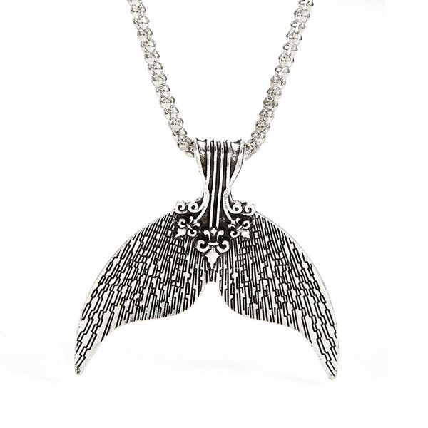 

чешский русалка хвост кулон ожерелье античное серебро цвет воротник для женщин boho ювелирные изделия кит русалка хвост шарм колье ожерелья, Silver