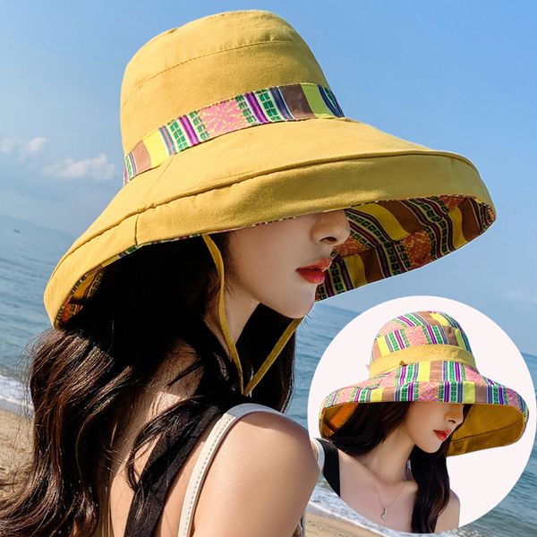 

reversible double sided bucket hat women 2020 summer colourful striped chapeau femme fishing cap outdoor wide brim sun hats, Blue;gray
