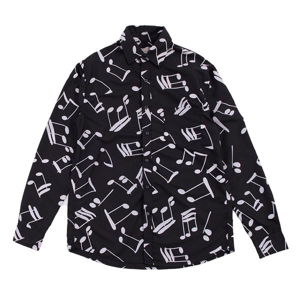 

musical note printed men's shirt japanese streetwear long sleeve shirt loose camisas hombre mens shirts polka dot blouse, White;black