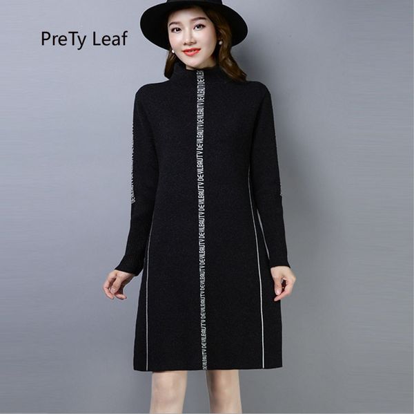 

winter new style women's large size wide letter long section knit dress, Black;gray