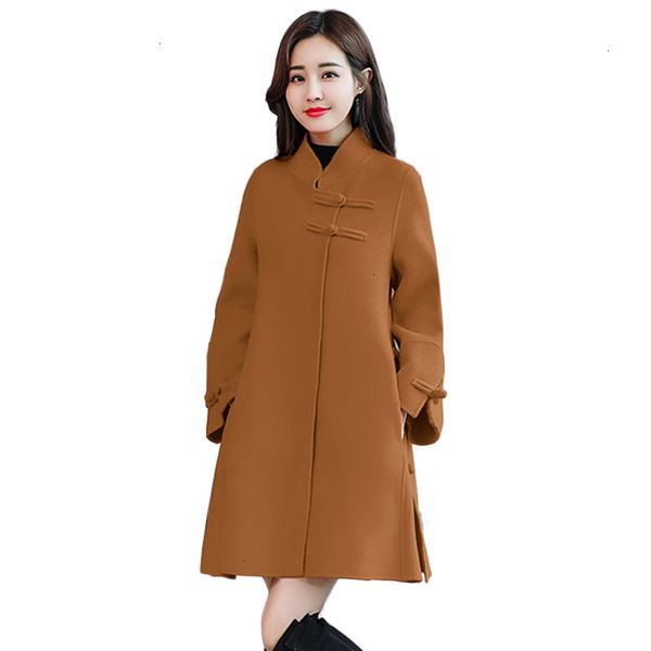 

herfst and winter wollen parka women new fashion coat wool jas women overwear elegant long slender jassen ym1142, Black