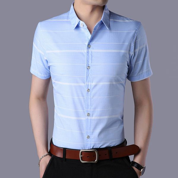 

short sleeve shirt men clothes 2019 summer mens shirts striped slim fit casual shirt masculina camisa cotton chemise homme -xxxl, White;black