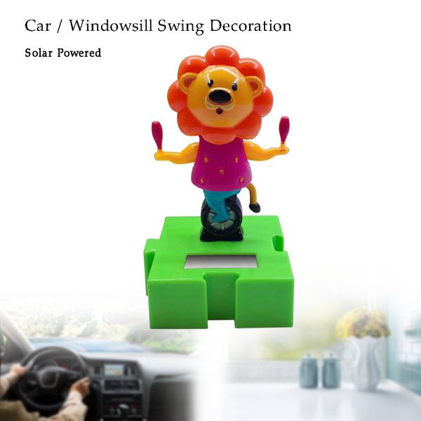 

rundong auto accessories ornaments solar powered dancing toys cartoon lion shaking head doll powered dancer toy jun5