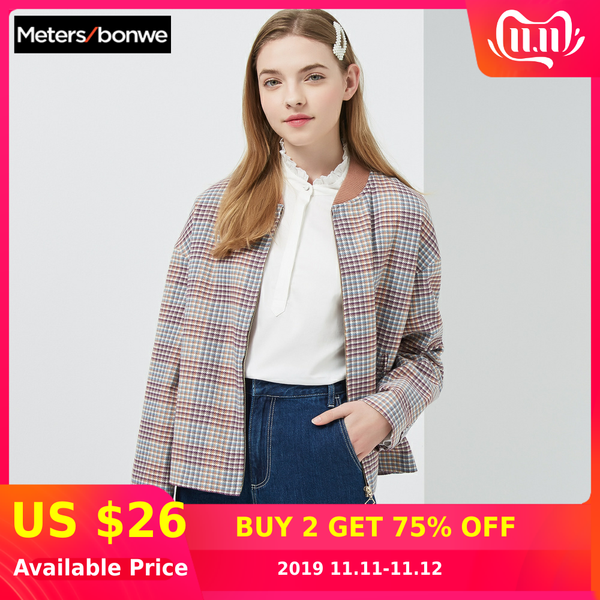 

metersbonwe2019 new design winter jacket women plaid warm baseball uniform cotton padded coat, Black