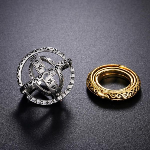 

retro astrosphere ball ring german spherical flip deformation universe ring couple creative women men fashion couple gift, Golden;silver