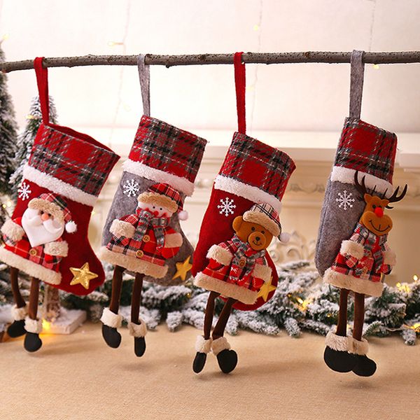 

1/4 pcs christmas stockings hanging christmas tree decoration ornaments new year candy bag gifts socks stocking xmas