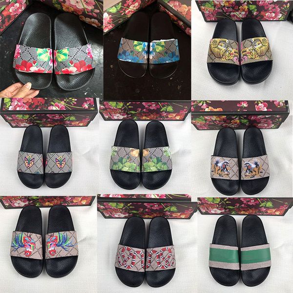 

slippers mens women sandals designer shoes brand slide summer fashion wide flat slippery sandals slipper flip flop size 34-46 flower box, Black