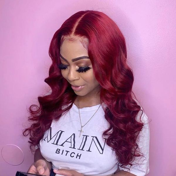 

wave brazilian human hair wigs #99j red virgin hair front lace wig bleached knots glueless full lace wigs natural look, Black;brown