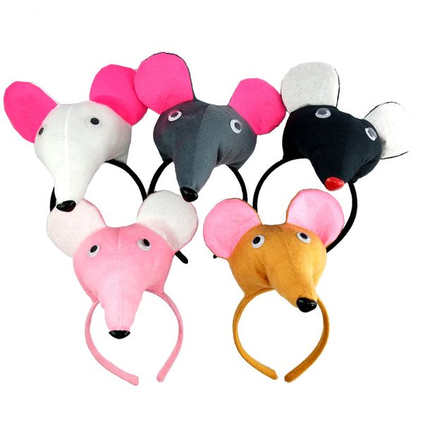 

cute plush animal mouse rat hair hoop girl headband hair accessories for birthday party cosplay carnival headwear, Slivery;white
