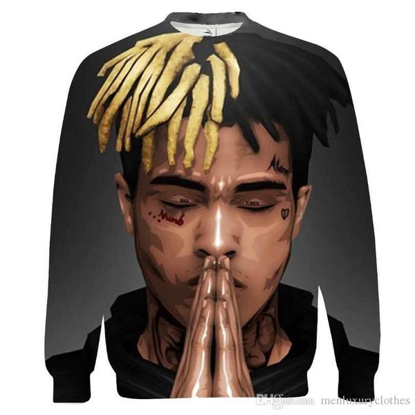 

mens american rapper r.i.p. designer hoodies xxxtentacion 3d print o-neck sweatshirts long sleeved, Black