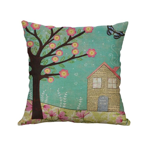

45*45cm creative sweet life painting cushion cover simple linen creative lovely pillow cover car pillowcase housse coussin pillow case