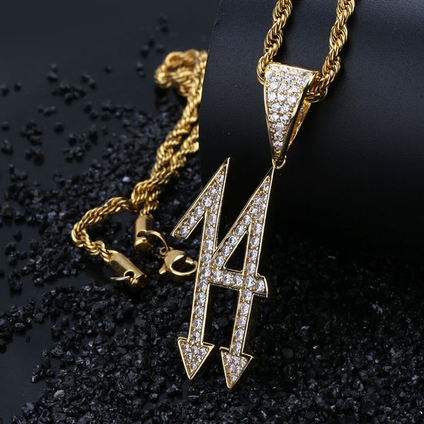 

hip hop necklaces jewelry wholesale fashion exquisite 18k gold plated number 14 pendant luxury bling zircon paved men women necklaces ln148, Silver