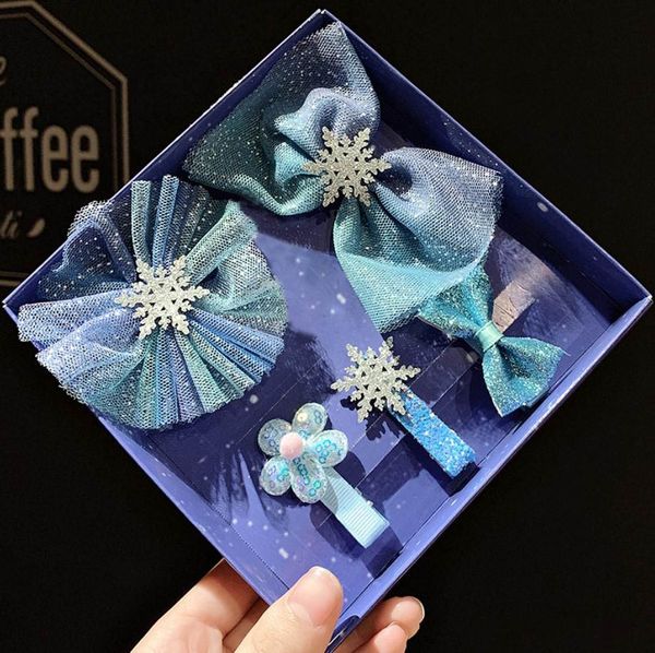 Snow Queen 2 Snowflake Hair Accessories Crystal Bows Hair Clips