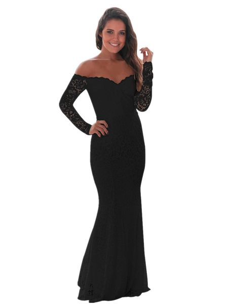

2020 long cocktail dress elegant lace off-the-shoulder evening gown long sleeve mermaid sheath formal dress, White;black