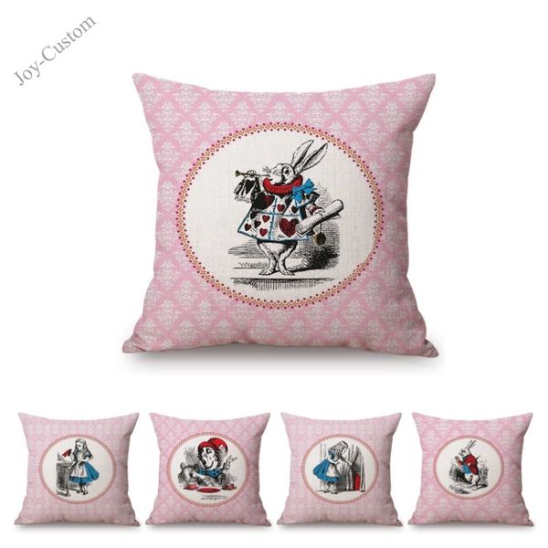 

pink princess girl room decoration alice in wonderland adventure sofa throw pillow case cotton linen fairy tale cushion cover