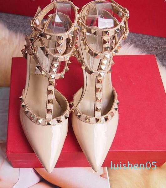 

women high heels designer dress shoes party rivets girls pointed toe shoes buckle platform pumps wedding shoes black white color l05