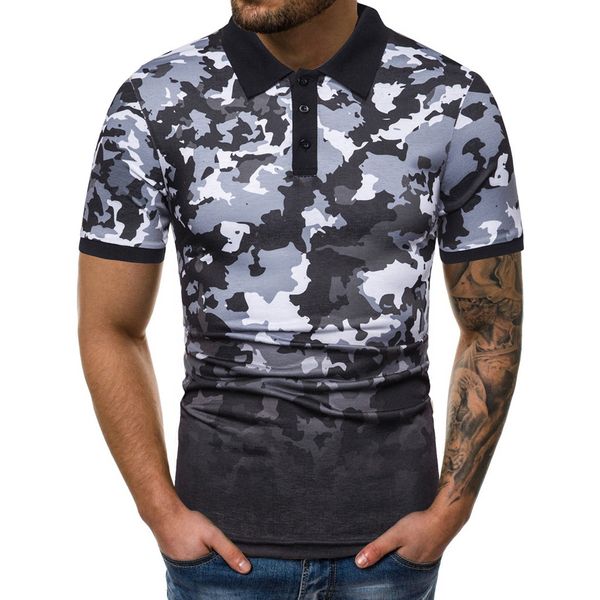

england style men camouflage gradient splicing pattern casual lapel short sleeve shirt breathable men shirt, White;black