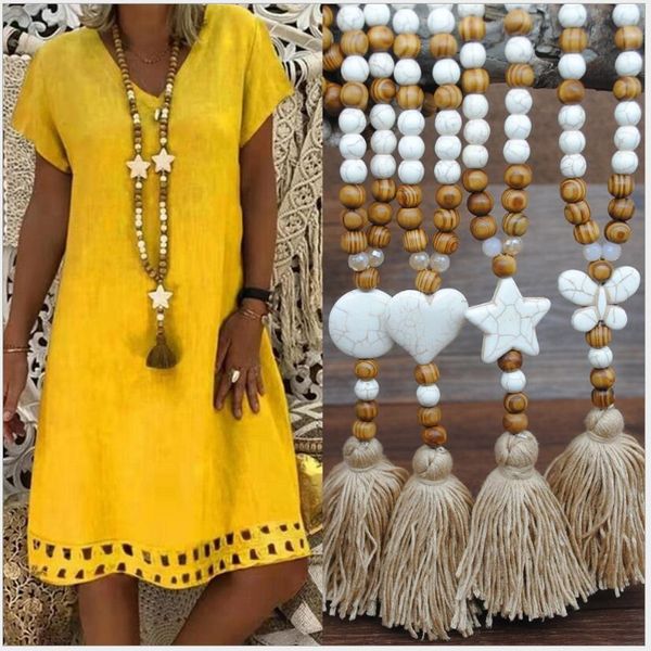 

beaded necklace jewelry bohemian linen clothing accessories pendant tassel sweater chain handmade string beads long necklace fashion ladies, Silver