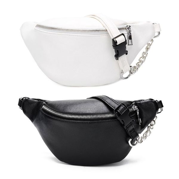 

fashion leather waist fanny pack chest bag phone purse with metal chain for women