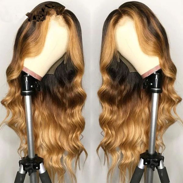 

honey blonde full lace human hair wigs colored hd frontal wig ombre highlight 150% 360 front brazilian preplucked diva1, Black;brown