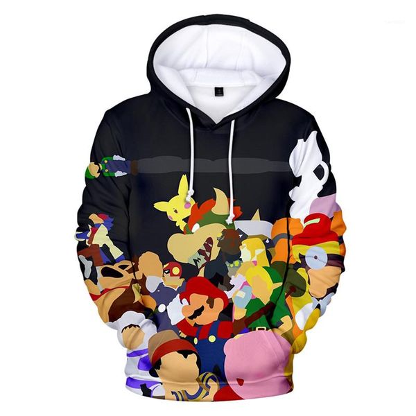 

sweatshirts fashion male apparel super smash bros mens hoodies autumn loose long sleeve hooded mens designer, Black