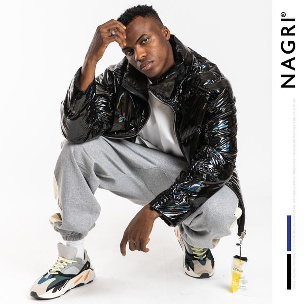 

nagri 2019 europe and america popular brand autumn and winter new style star celebrity style laser bright surface reflective thi, Black