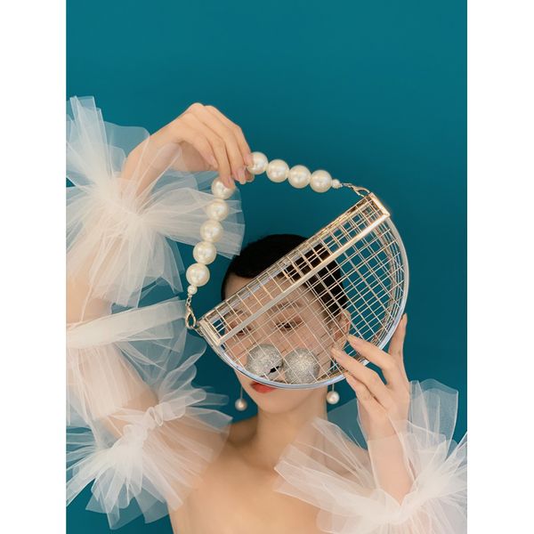 

женщины 2020 леди дорожные сумки и кошельки прозрачная сумка старинные металлические полукруглые личности клетка сумка