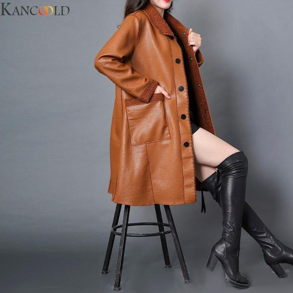 

kancoold black red color elegant long spring thick women leather coat long sleeve waist strap pocket female jacket new fashion
