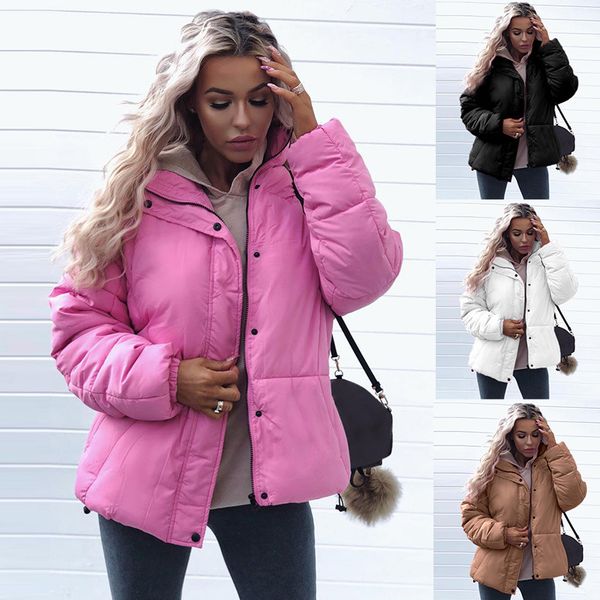 

bkld casual thick parka plus size winter warm fashion outerwear coats women 2019 new streetwear solid coats and jackets female, Tan;black