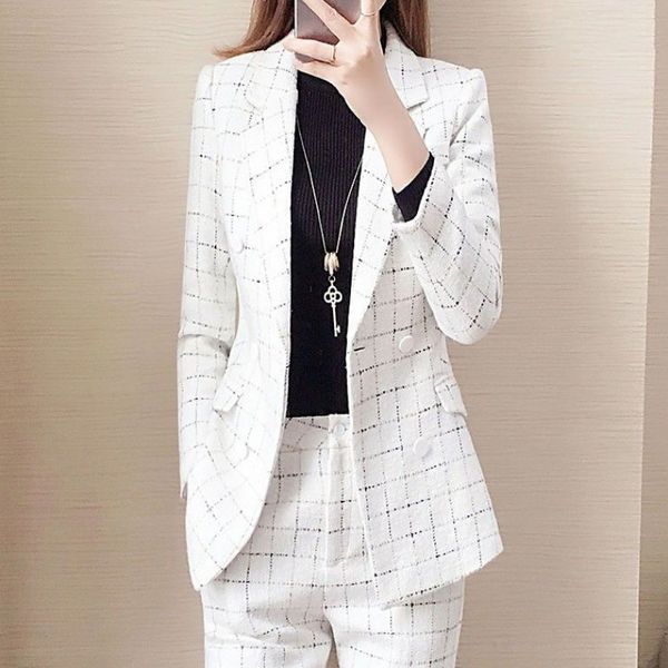 

women's suits & blazers suit autumn korean version of plaid casual fashion temperament two-piece set, White;black