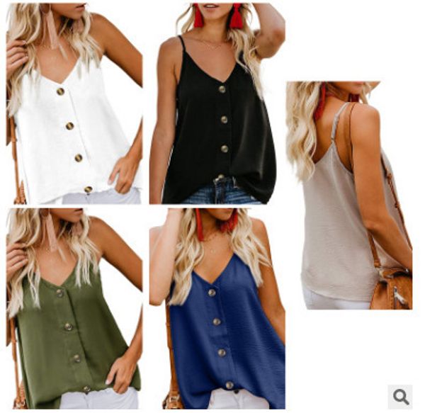 

womens designer womens designer casual v-neck buckle vest sleeveless shirt shirt, White