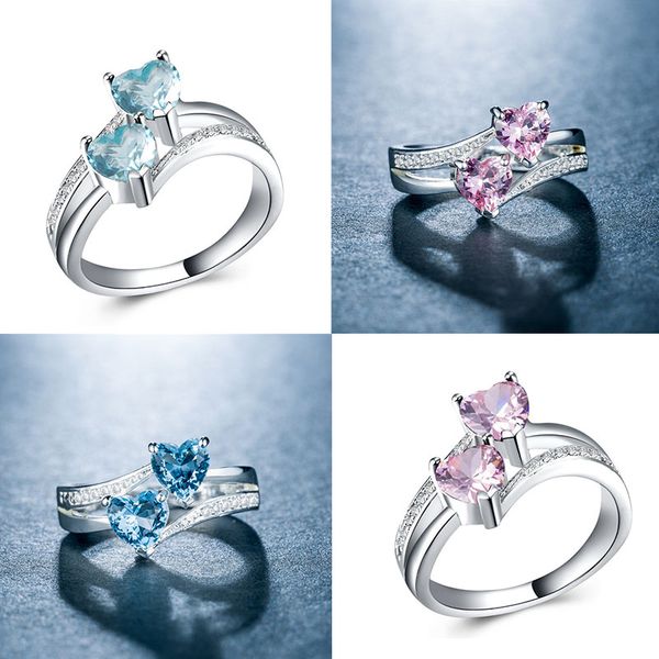 

size6-10 ring 5 colors heart to heart women wedding romantic, Golden;silver