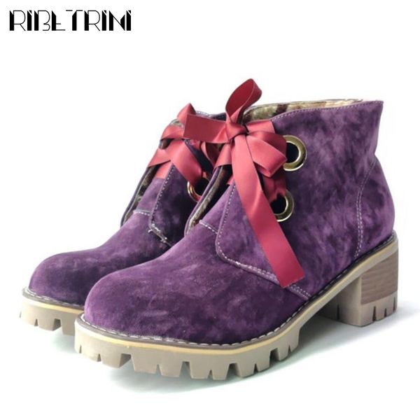 

ribetrini new ladies fashion riband platform shoes woman ankle platform boots high heels boots women, Black