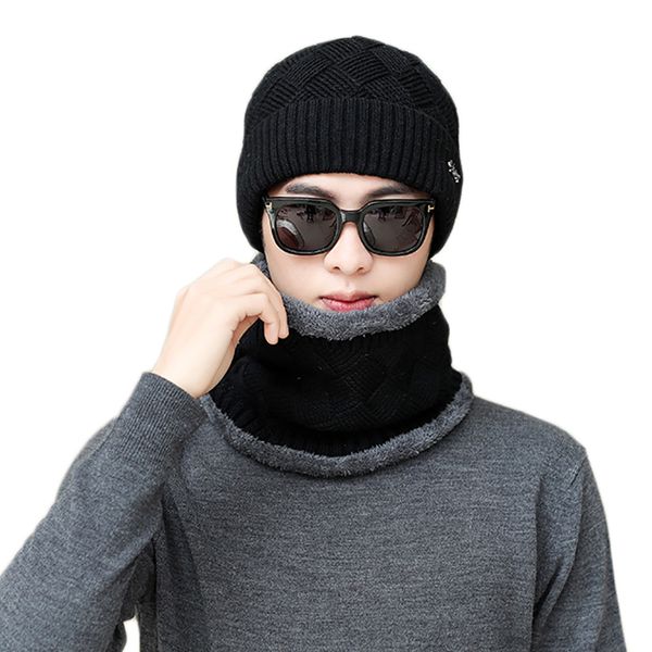 

2pcs men women winter warm knitted beanie hat+scarf keep warm set, Blue;gray