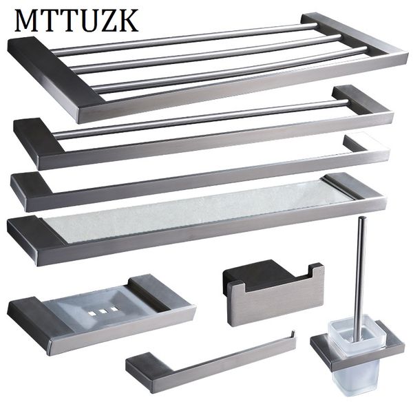 

mttuzk 304 stainless steel towel rack,towel bar,brushed shelf,bathroom hardware set,robe hook,toilet brush bathroom accessories