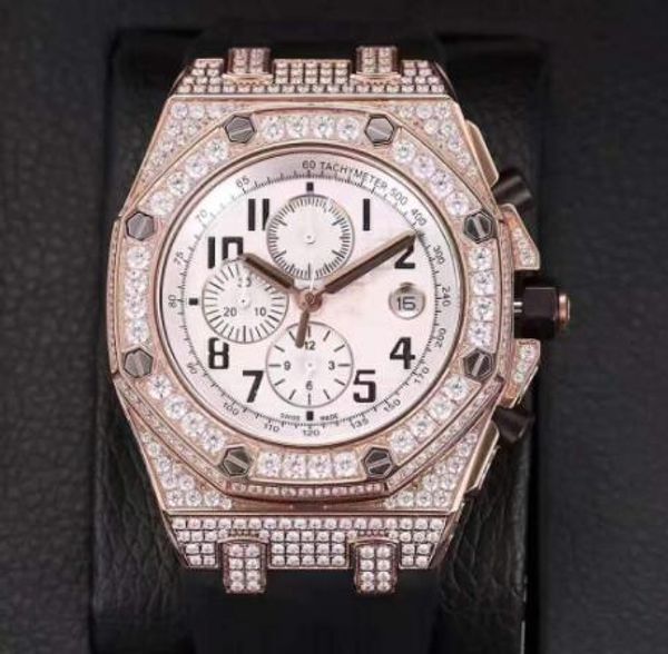 

high-end uxury watch men watch, imported quartz time machine.full shell with drill.pure natural rubber, Slivery;brown