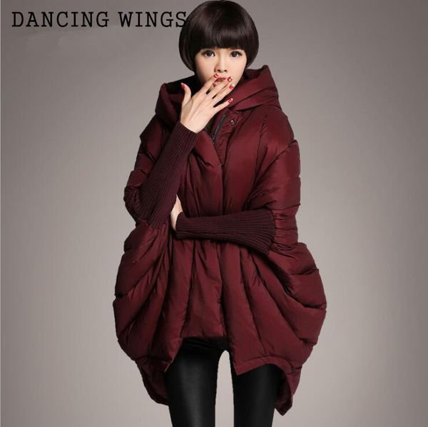 

european style winter women's down jacket parka medium long white duck pockets hooded cloak coat, Black