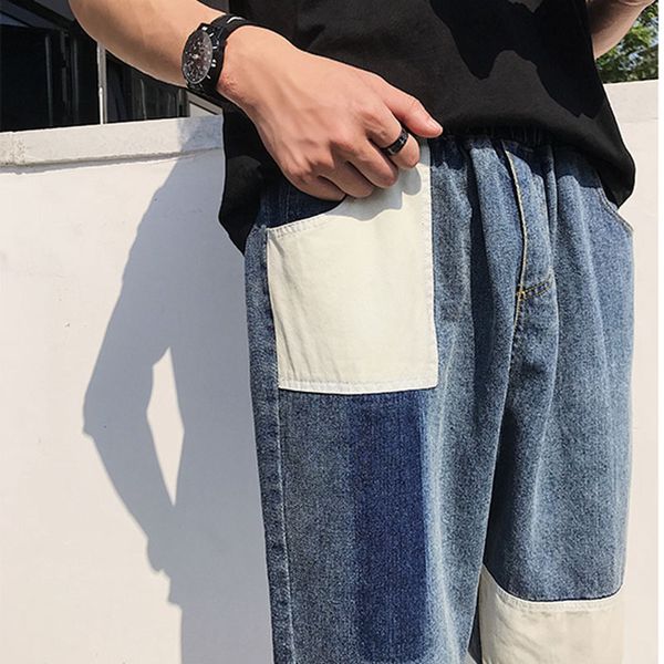 

2019 autumn oversize -5xl mens casual fashion jeans pants patchwork ankle-length straight pants man streetwear trousers jeans, Blue