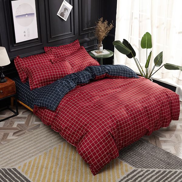 

2020 summer bedding set geometry duvet cover flat sheet modern bed linen set stripe grid bed set ab side home textile pillowcasegq