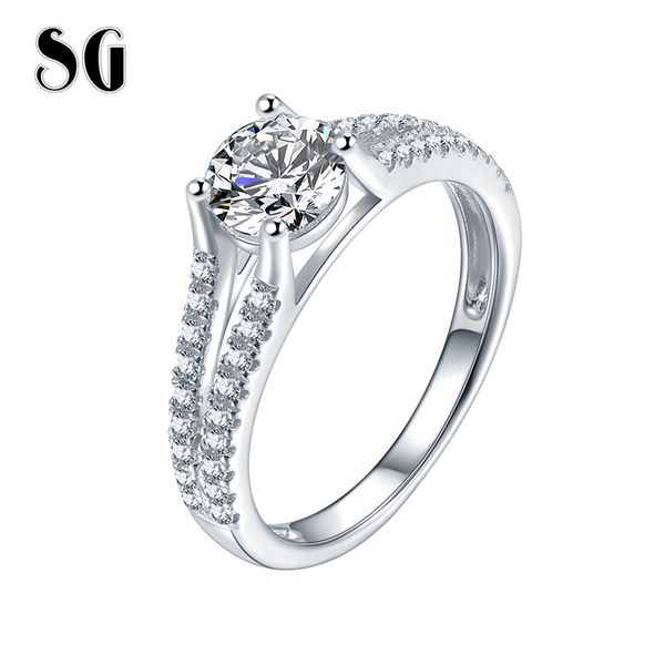 

sg 925 sterling silver white double finger ring for women with clear cubic zircon lady wedding party jewelry ing, Slivery;golden