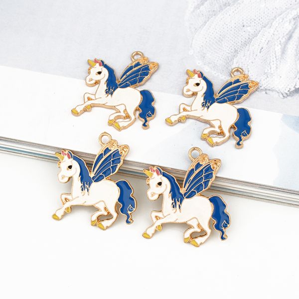 

5pcs lovely enamel unicorn bracelet charms base findings diy cute animal earrings headwear necklace pendant jewelry making c35, Bronze;silver