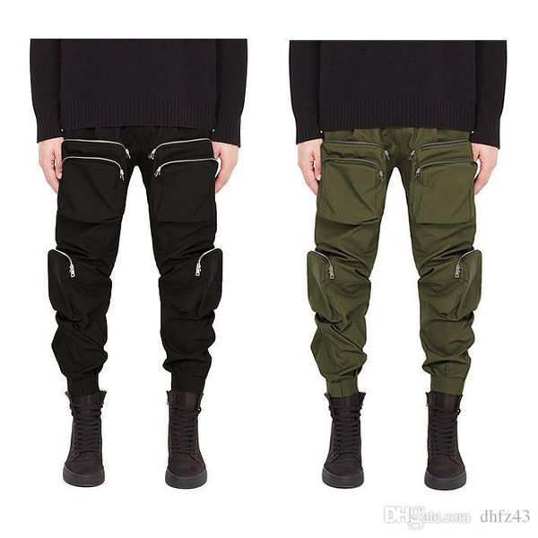 

representclo mens multi pockets cargo pants velcro tape streetwear military represent elastic waist long trousers hiphop fashion, Black